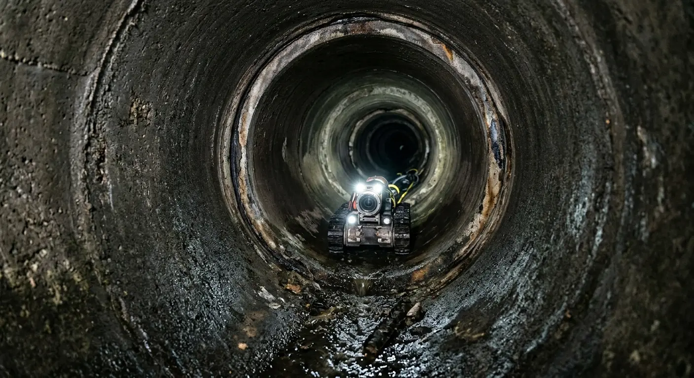 Robotic sewer camera inspecting pipe interior for Sewer Line Repair in Greenwich